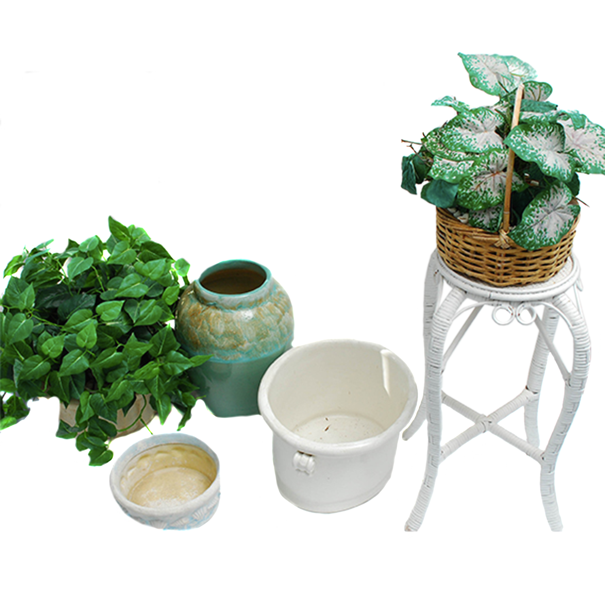 Collection of Ceramic Planters and Plant Stand EBTH